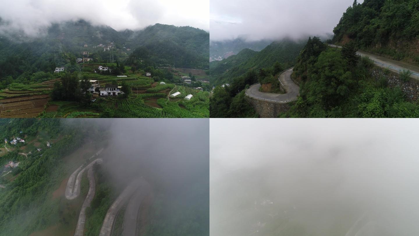 雨后航拍重庆城口山林山路