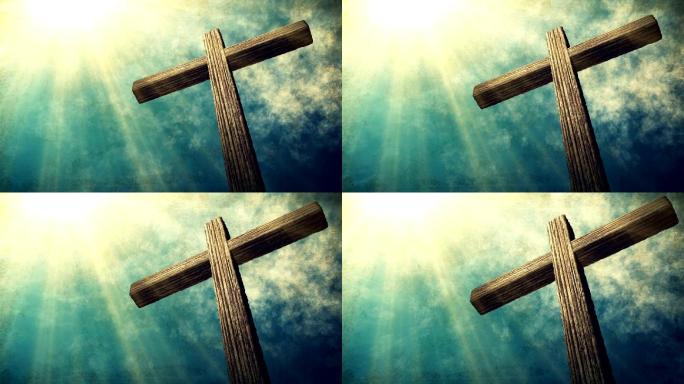 基督的加略山十字架与日出的天空