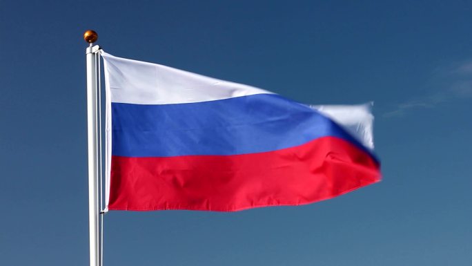 俄罗斯国旗旗杆特写迎风飘扬国庆节日