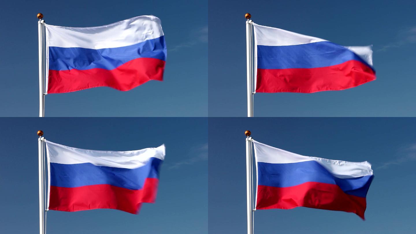 俄罗斯国旗旗杆特写迎风飘扬国庆节日