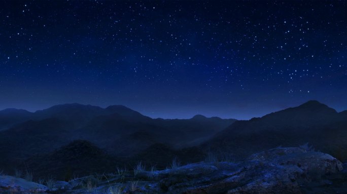 4K高清 蓝色 夜景 星空 璀璨星空 山