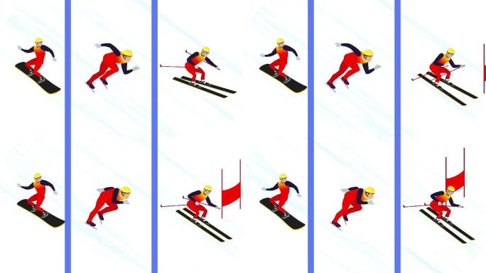 冬奥会滑雪卡通人物动画