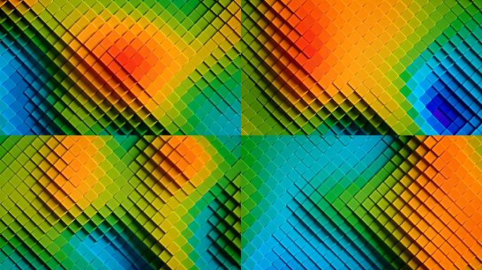 彩虹彩色菱形3D渲染无缝循环动画