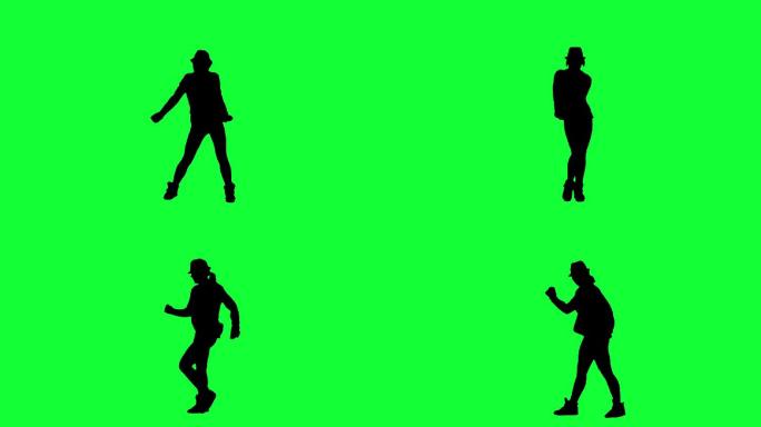 一个女人在绿色背景下跳舞的剪影
