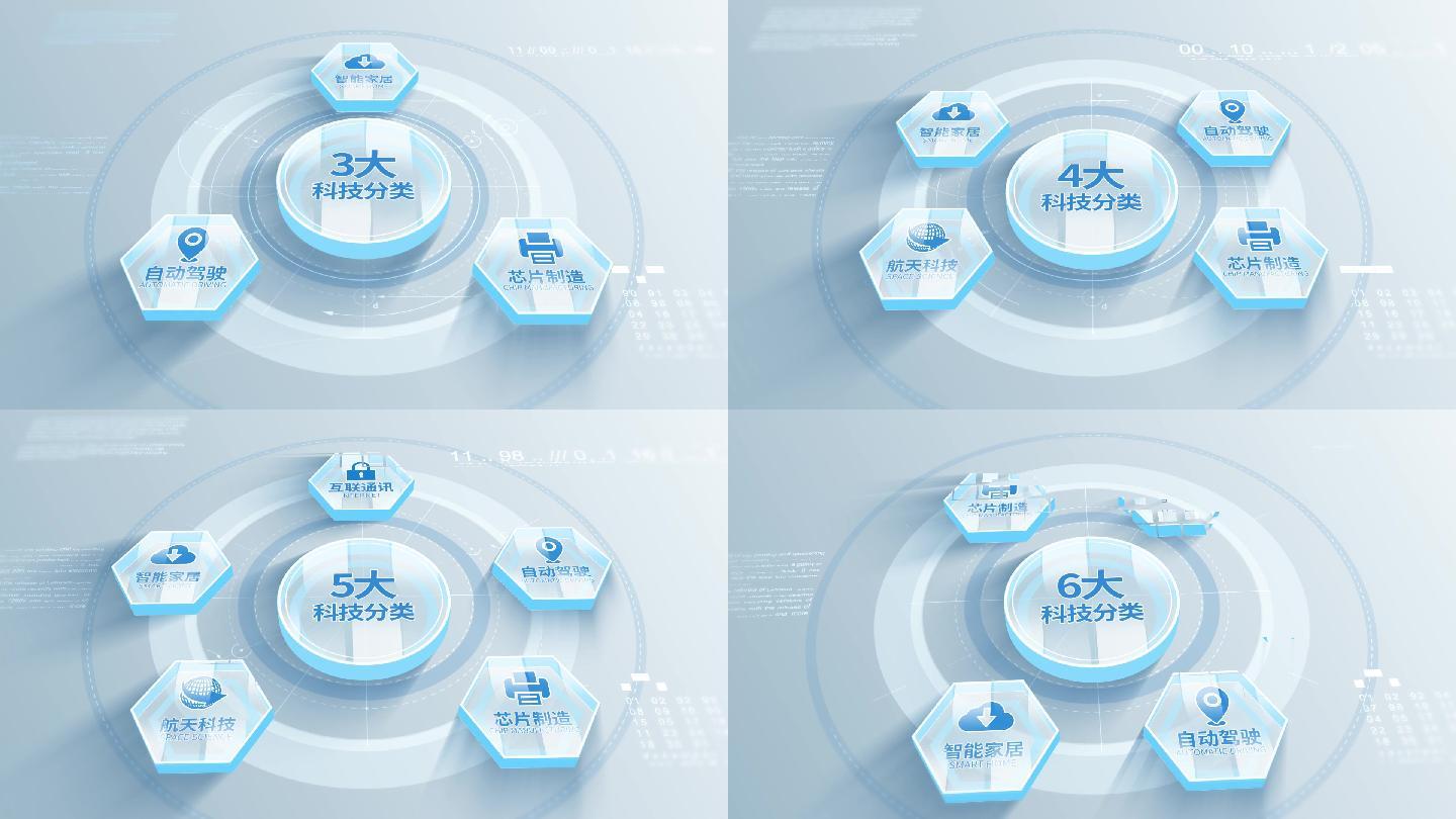 扁平化科技半透明数据信息分类AE模板2