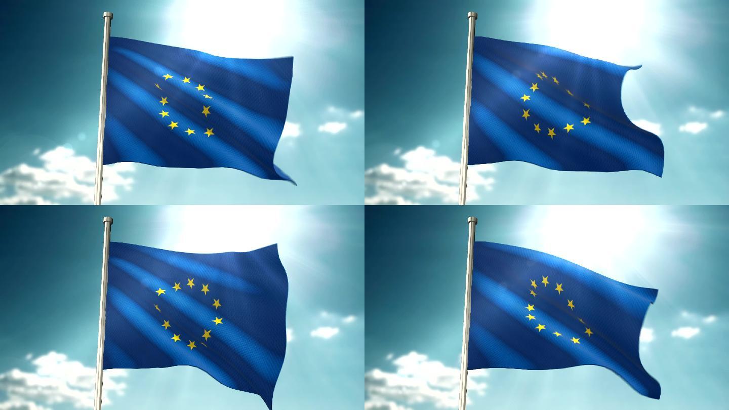 欧盟国旗动画折叠爱国主义旗帜