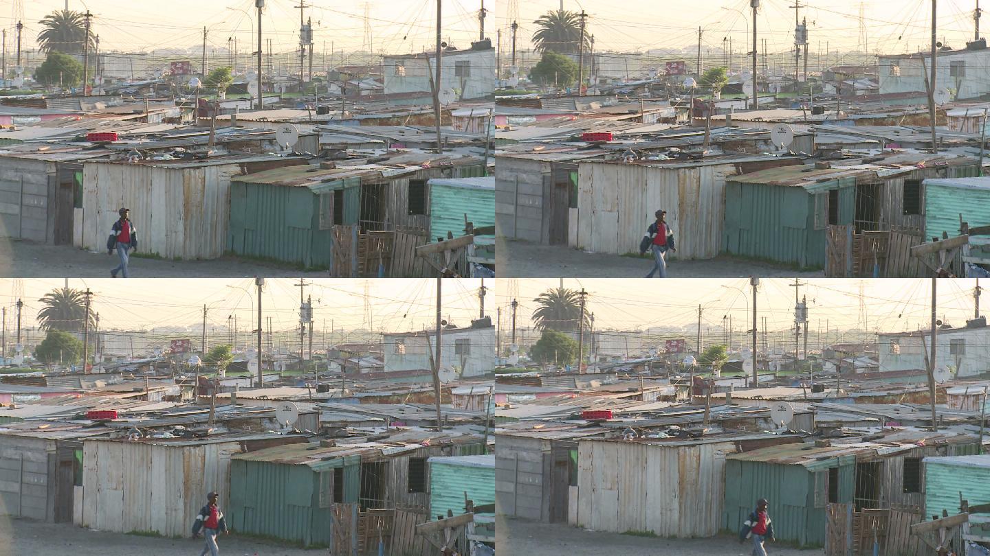 南非的锡棚屋破房子非洲农民难民住所