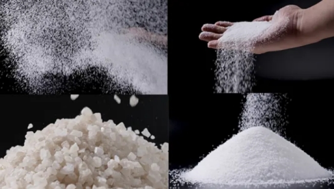 食盐粗盐白色粉末白砂糖慢动作