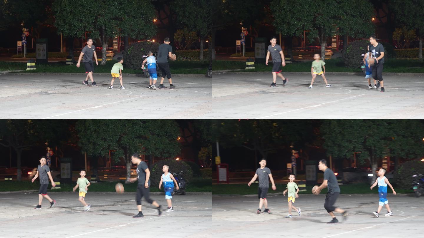 爸爸教孩子打篮球实拍