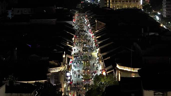 航拍杭州清河坊街夜景