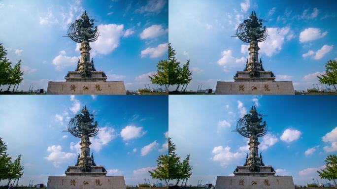 杭州钱江龙雕像延时风景