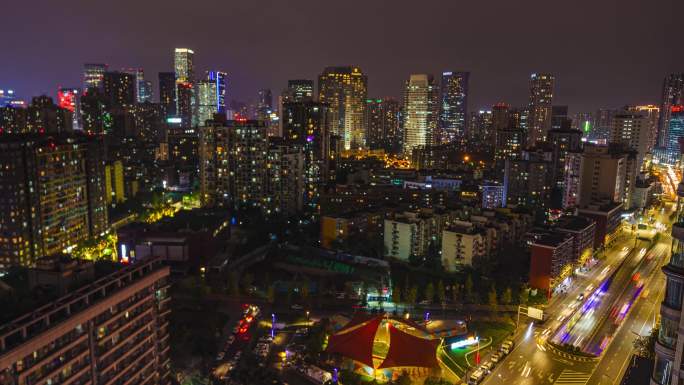 成都市中心CBD城市天际线夜景延时4K