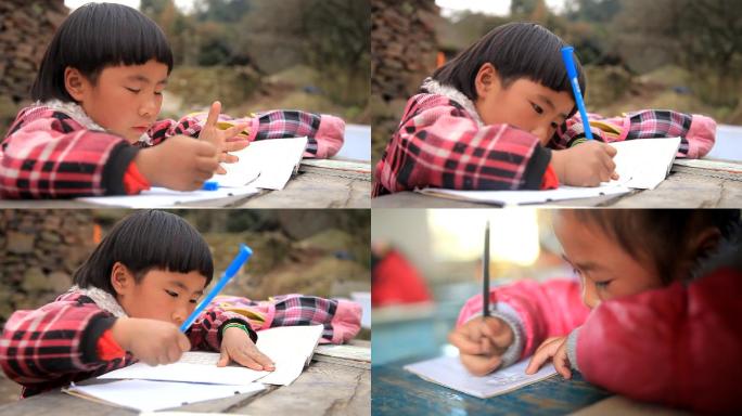 农村小孩写作业留守儿童
