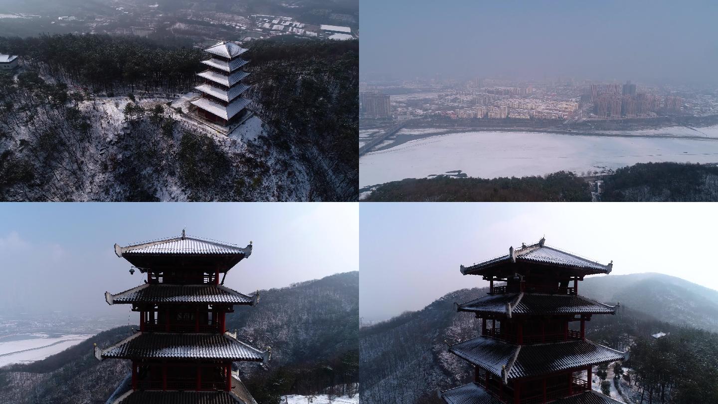 塔 雪天 航拍 雪 城市