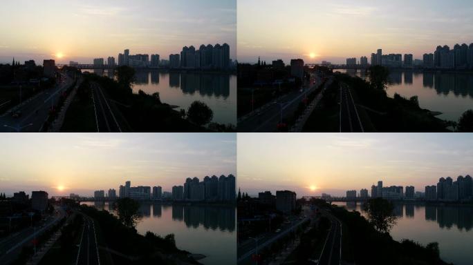 航拍襄阳汉江城市夜景风光