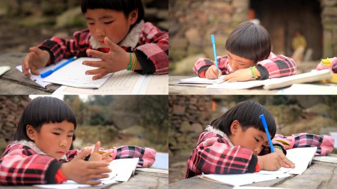 留守儿童写作业 农村孩子写作业