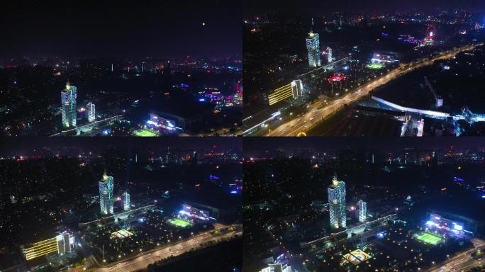 4K航拍湖南广电中心周边夜景