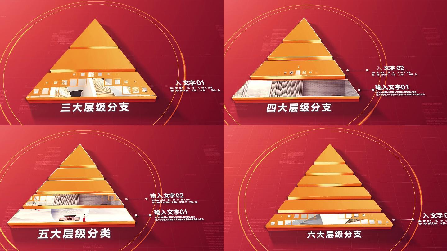 【2-6层】金色金字塔图文分类AE模板