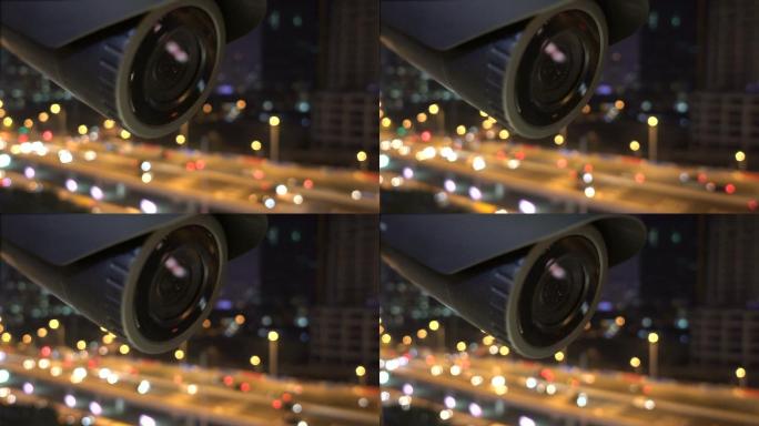 城市夜景的安全摄像机监控视图