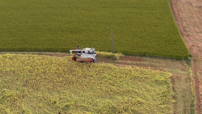 4k航拍农田收割机工作视频