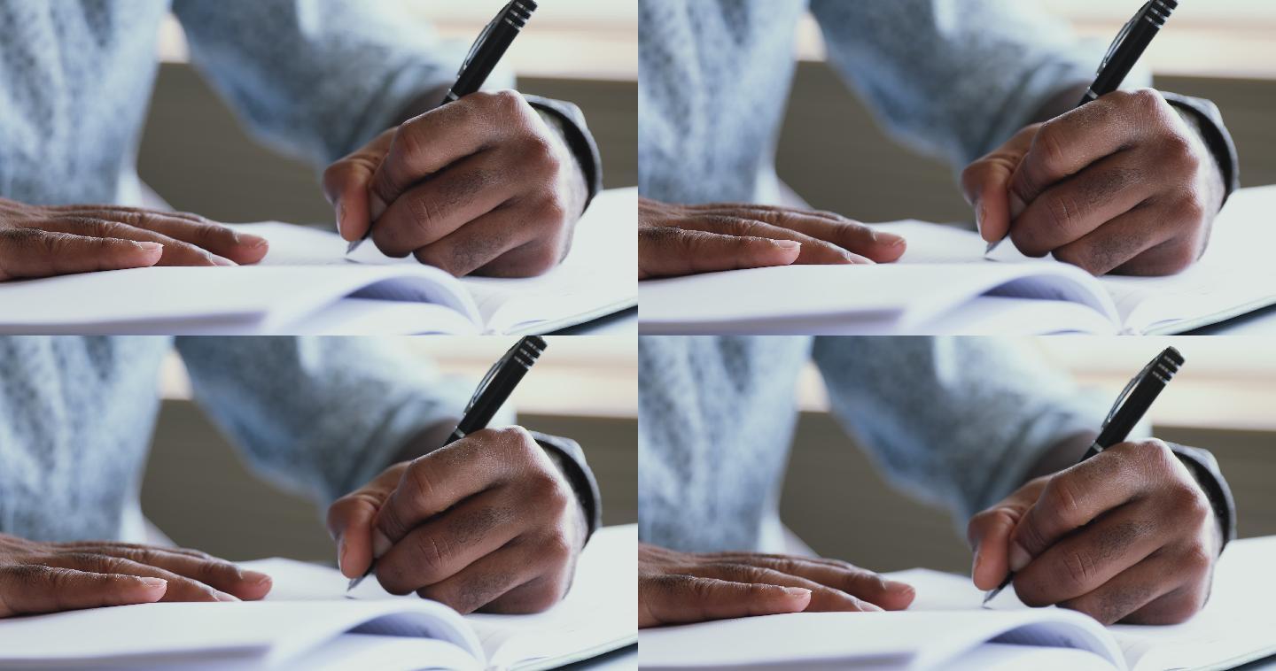 左撇子商人写字特写镜头