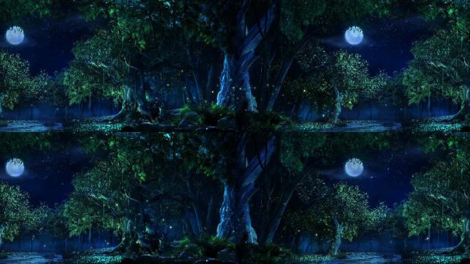 4K超清大屏素材唯美 森林 树林星空圆月