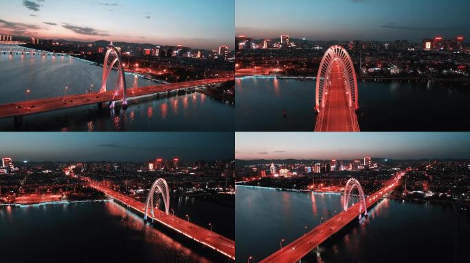 （4K)城市航拍桥梁车流夜景素材