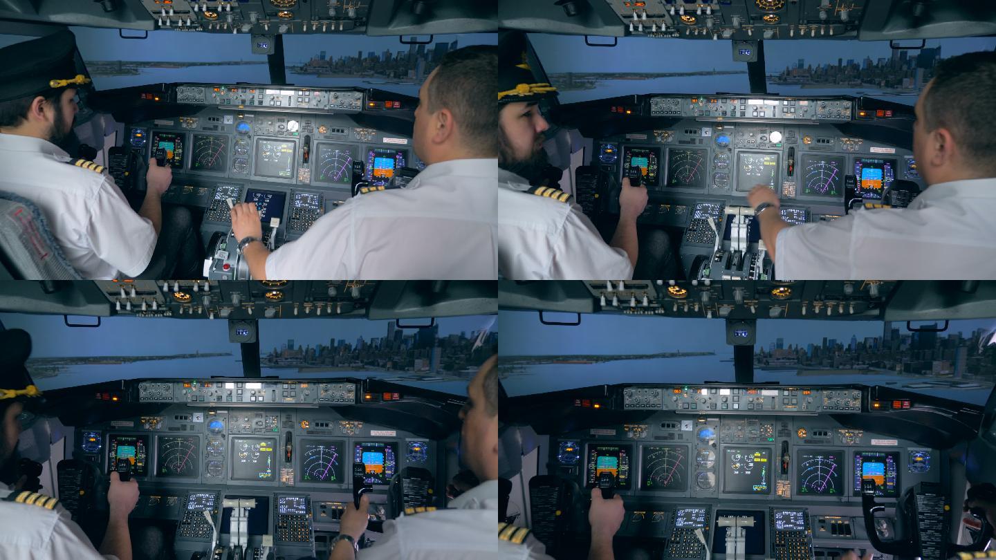 飞行员在飞行模拟器中控制飞机