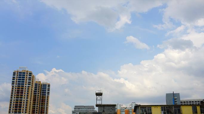 城市楼景晴天的蓝天白云延时摄影