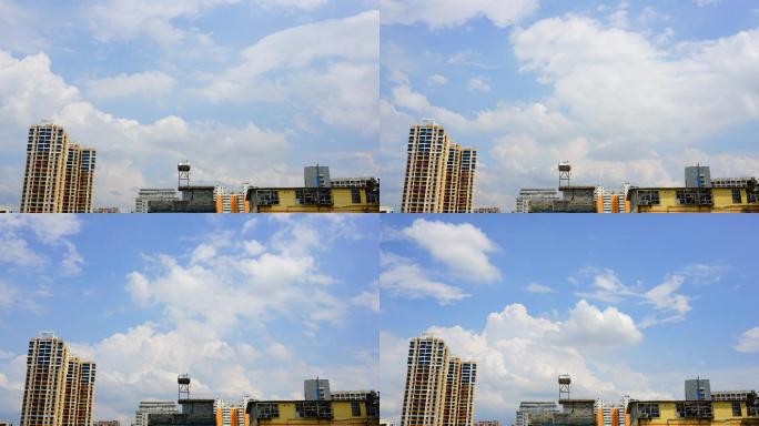 城市楼景晴天的蓝天白云延时摄影