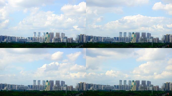 中国广西南宁的城市楼景和晴天蓝天白云
