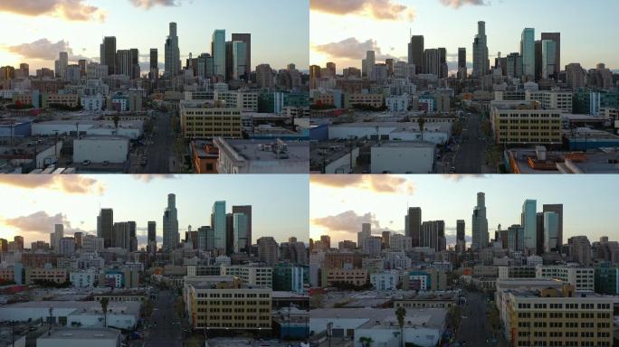 洛杉矶市中心贫民区街道上空的景观