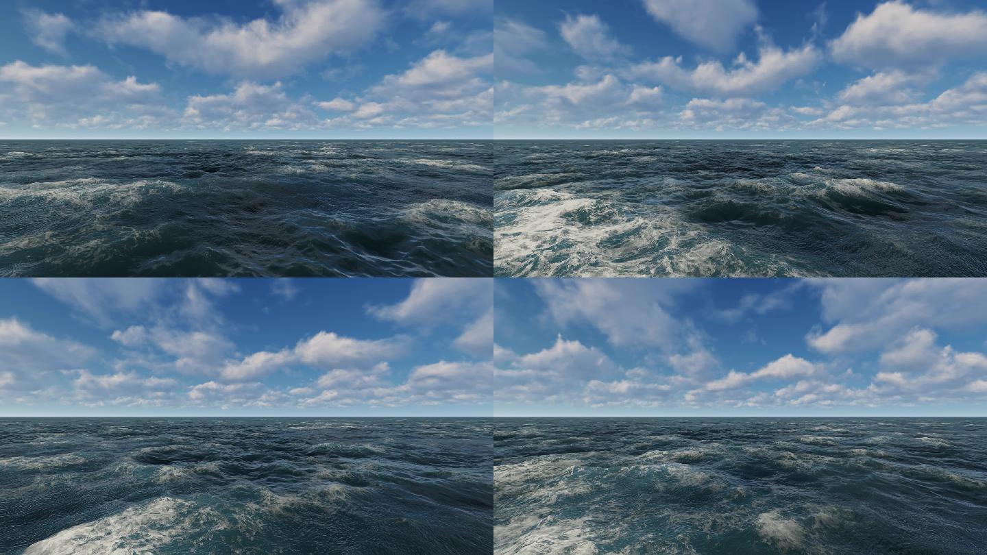 4k4K大海海面水面海浪波光粼粼蓝天云