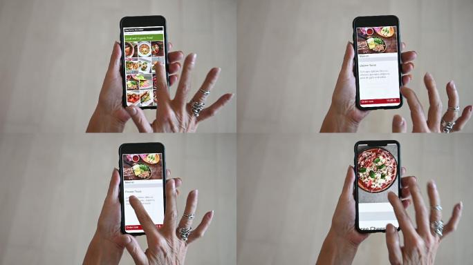 成熟女性独自在移动设备app上点餐
