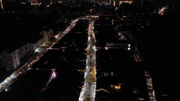杭州景区河坊街高银街夜景航拍