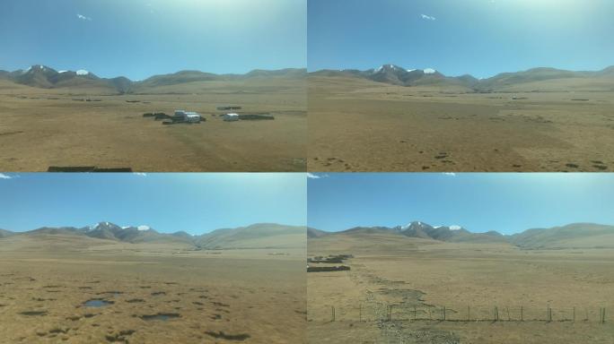青藏铁路火车上的雪山山脉景观风光4K