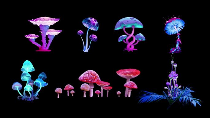 各类梦幻彩色蘑菇通道循环