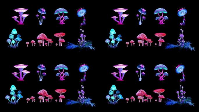 各类梦幻彩色蘑菇通道循环