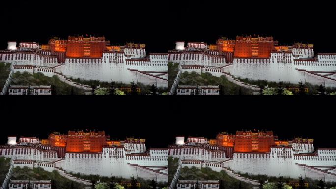 中国西藏拉萨布达拉宫建筑夜景4K