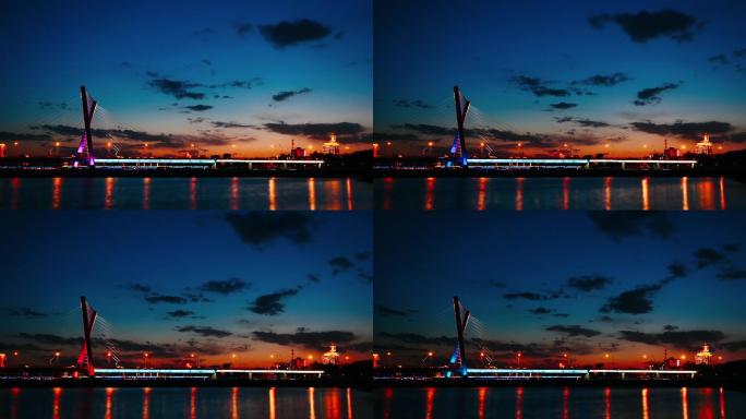 实拍城市交通城市桥梁夜景延时素材