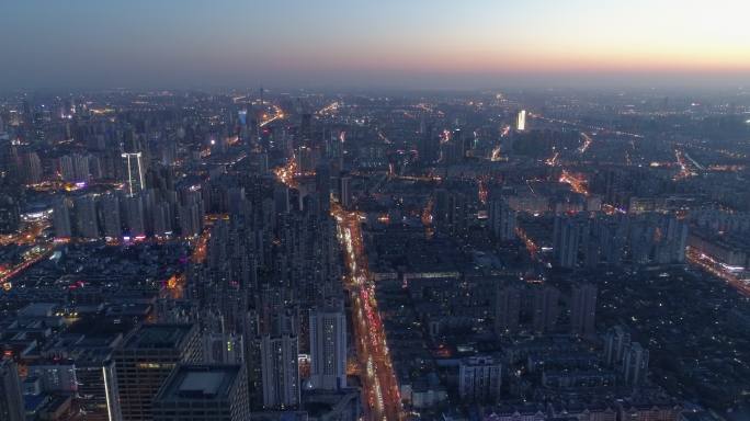 北京市区鸟瞰图日落交通城市景观