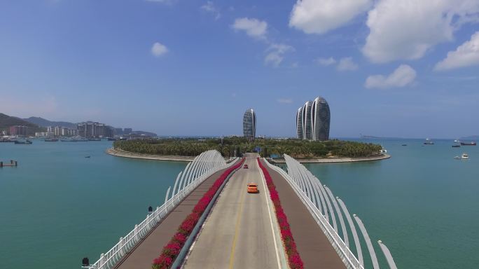 海南三亚凤凰岛及引桥航拍无人机空镜素材
