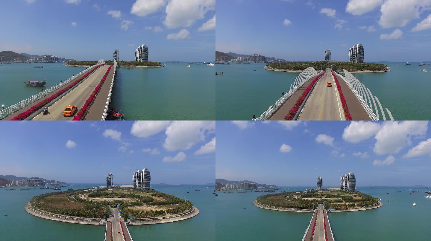 海南三亚凤凰岛及引桥航拍无人机空镜素材