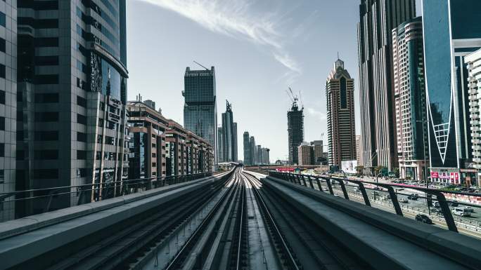 迪拜地铁高楼大厦繁华都市高铁道路