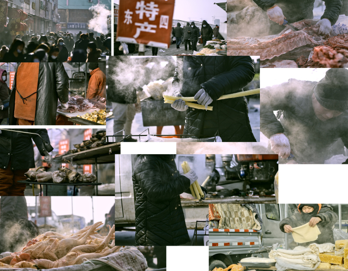 春节赶集 办年货 杀猪肉 东北办年货过年