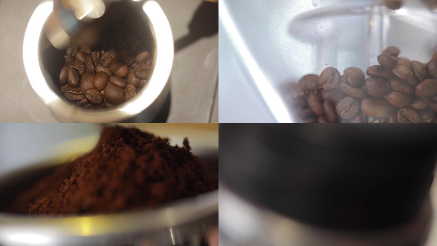 磨咖啡豆做咖啡特写过程