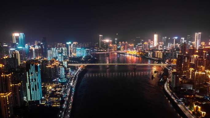 重庆渝中桥梁夜景航拍素材
