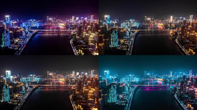 重庆渝中桥梁夜景航拍素材