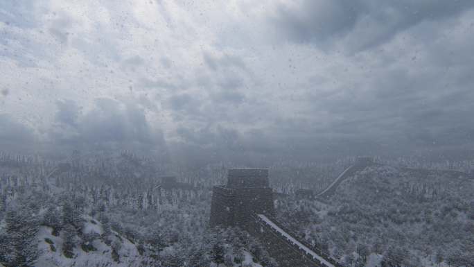 长城冬季雪景平移列车视角