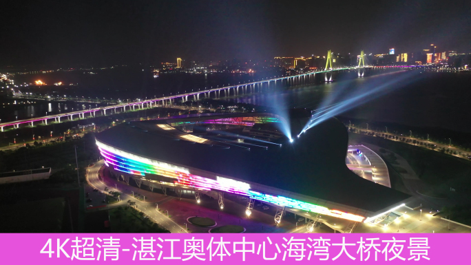 湛江奥体中心海湾大桥夜景航拍